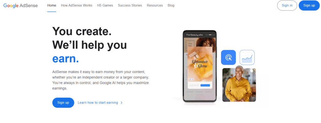 Visit the AdSense site and sign up