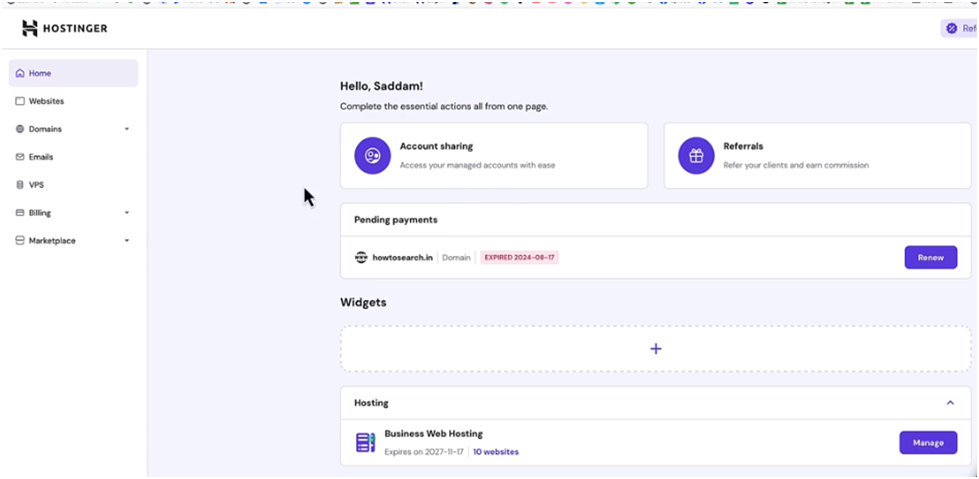 Now you can see the dashboard of Hostinger, like in the below image. Sometimes you need to explore because Hostinger changes its dashboard from time to time.