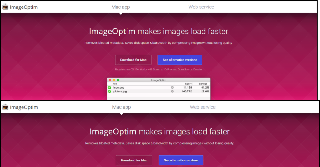 A Mac utility that compresses images by removing unnecessary metadata and optimizing compression parameters.