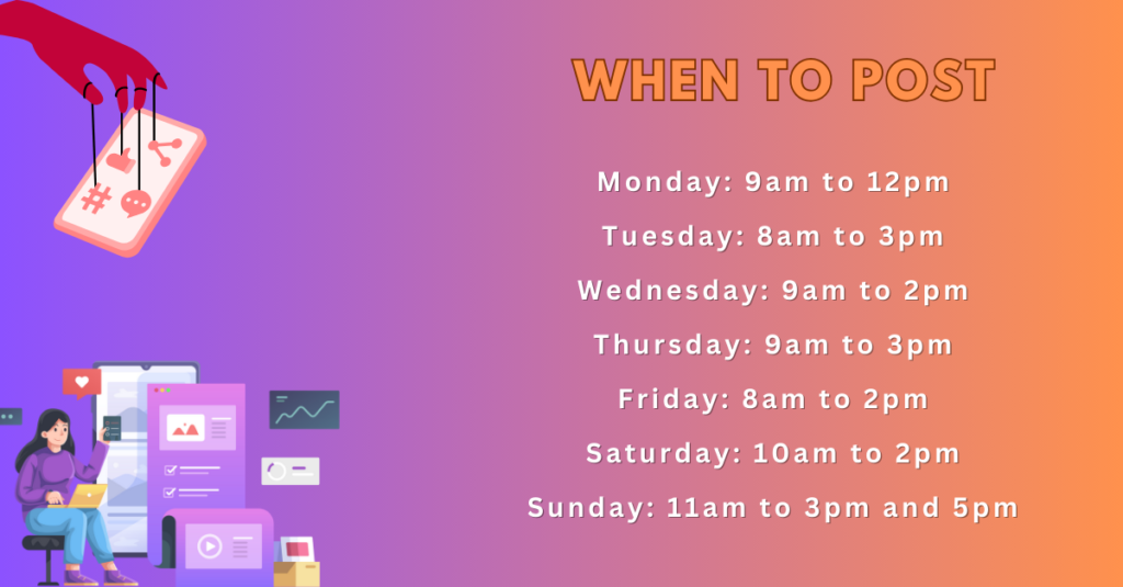 According to general trends, the best times to post on Facebook can be as follows