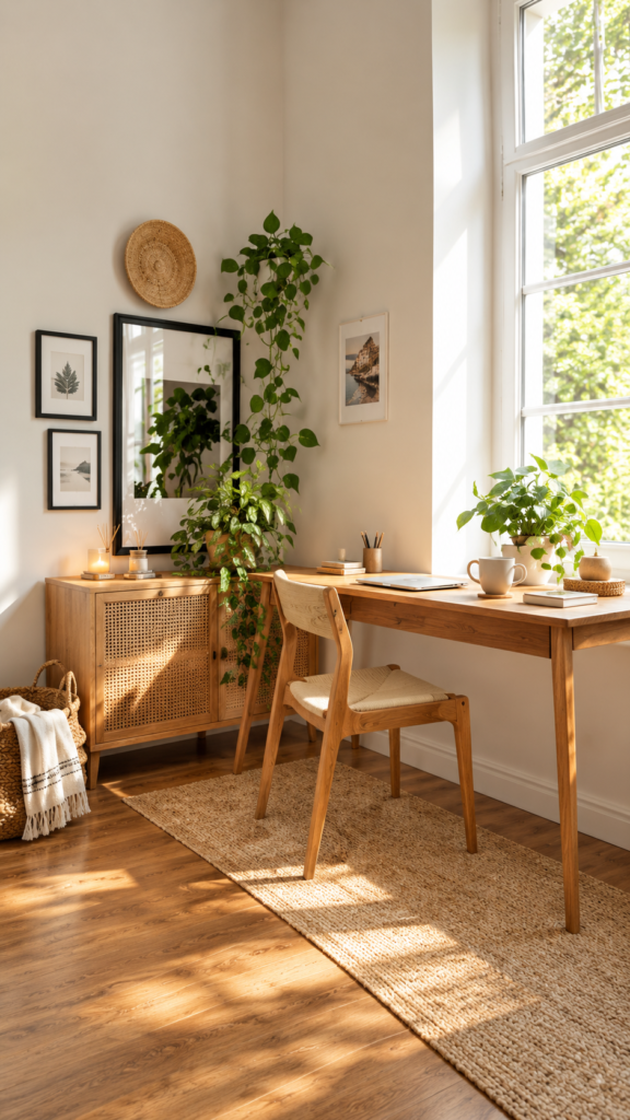 Sunlit Scandinavian Boho Workspace